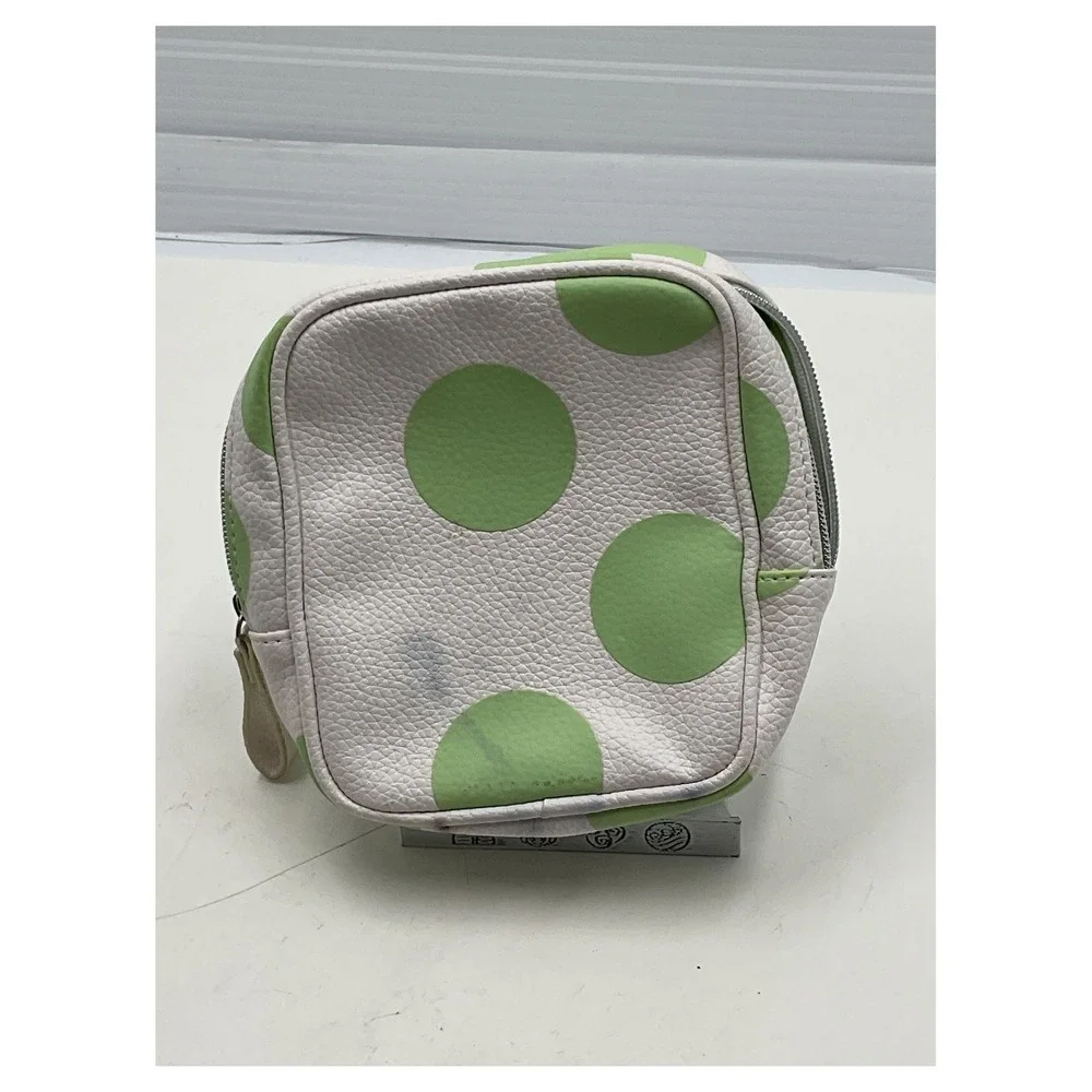 Mario Badescu Polka Dot‎ Cosmetic Bag White Green Faux Leather Travel Pouch 6.5